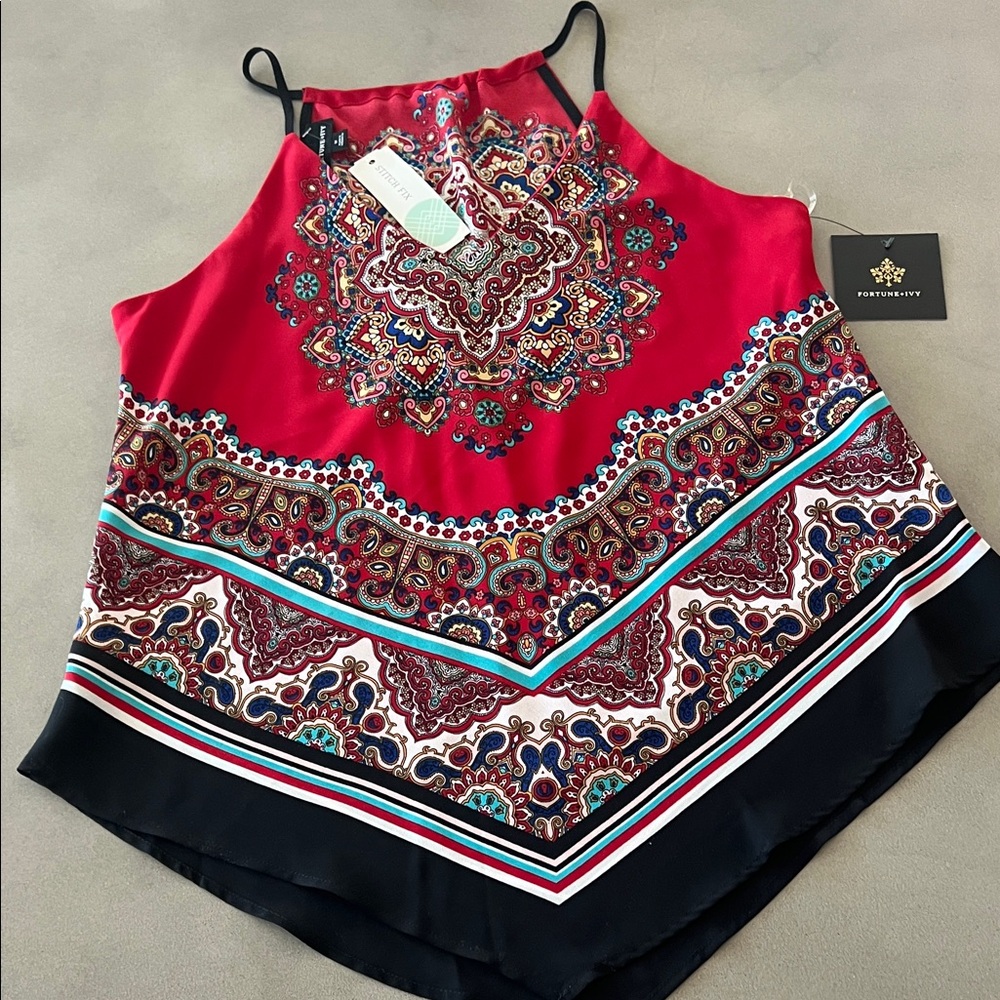 Elegant Red Paisley Camisole Top